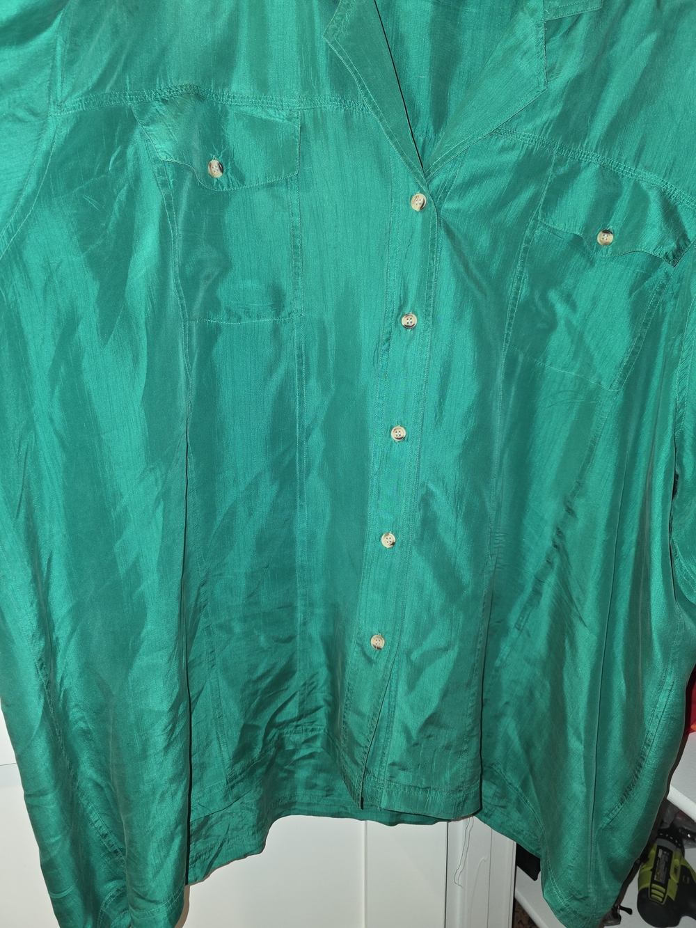 Venezia Teal Green Satin Button-Up Shirt
